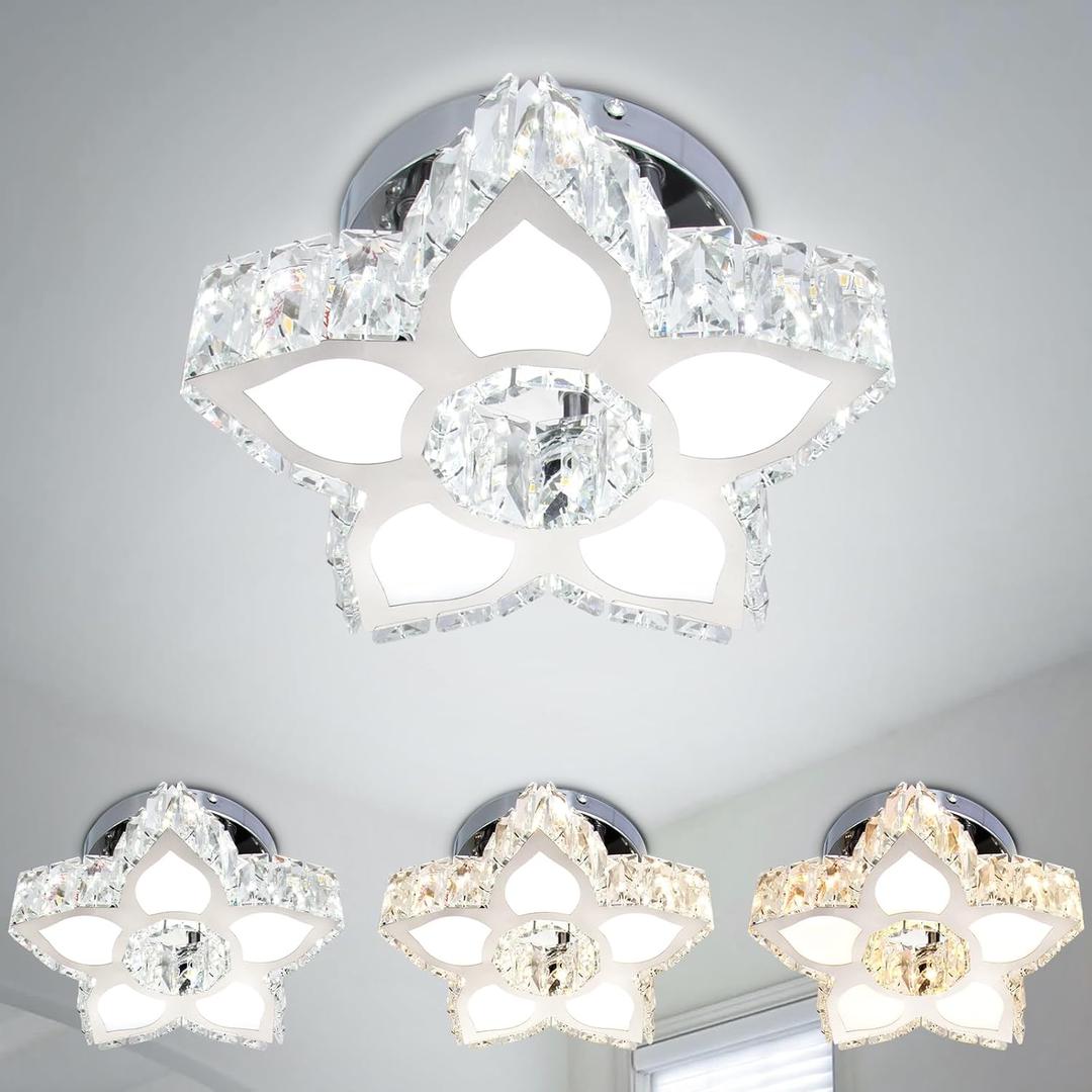 FRIXCHUR Modern Crystal Ceiling Light Fixture Mini Led Chandelier Small Flower Chandelier for Living Room Bedroom Dining Room Kids Room Girls Room,Colors Change (9.1 Inch)