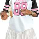 Oversized Jersey Shirts for Women Shirts Y2K Number Graphic Jerseys V Neck Cute Streetwear Tee Tops (White, XXL)