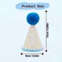 Birthday Party Hat with Number 6 month, Beige with Blue Pom Pom and Trim