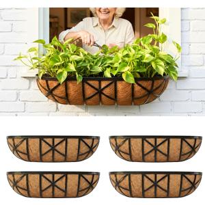 LaLaGreen Flower Wall Planter (24 in, 4 Pack) Black Metal Window Boxes