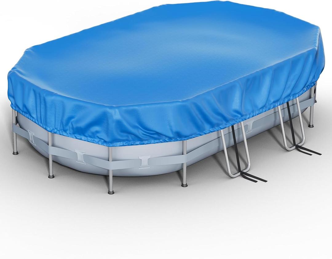 Reinmoson 14' x 8.2' Oval Pool Cover for Above Ground Pools Fits Pool, Easy Setup in 20s by 2 People Built-in Elastic & Integrated Cord, 170.5" x 100.4" x 24" Oval Above Ground Swimming Pool Cover