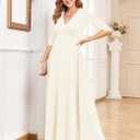AISWI 3/4 Sleeve Maternity Dress Leaf Lace Contrast Chiffon V Neck Wrap A Line Flowy Pregnancy Dresses for Baby Shower (Yellow, XXL)