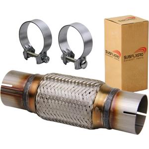 Exhaust Flex Pipe Universal Type 100% Stainless Steel For Heavy Duty and Cars (1 PC, 2.5X6X10 Clamps)