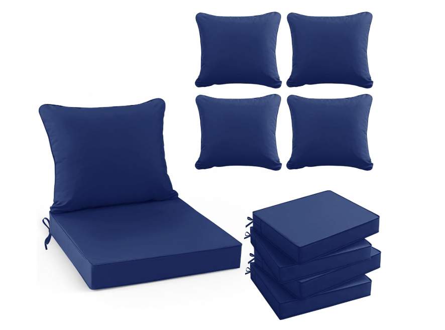 Patio Chair Cushion Set, 19 x 19 Inch, Navy, Set of 4
Double-Sided Water Resistant, Removable Cover, Back Pillow & Seat Cushion, Tie Straps, Fit for Patio, Garden, Sofa Couch