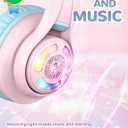 iClever Cat Ear Kids Bluetooth Headphones, LED Lights Up, 74/85dBA Safe Volume Limited, 50H Playtime,Bluetooth 5.2, USB C, Kids Headphones Wireless for Travel iPad Tablet, Meow Macaron Pink
