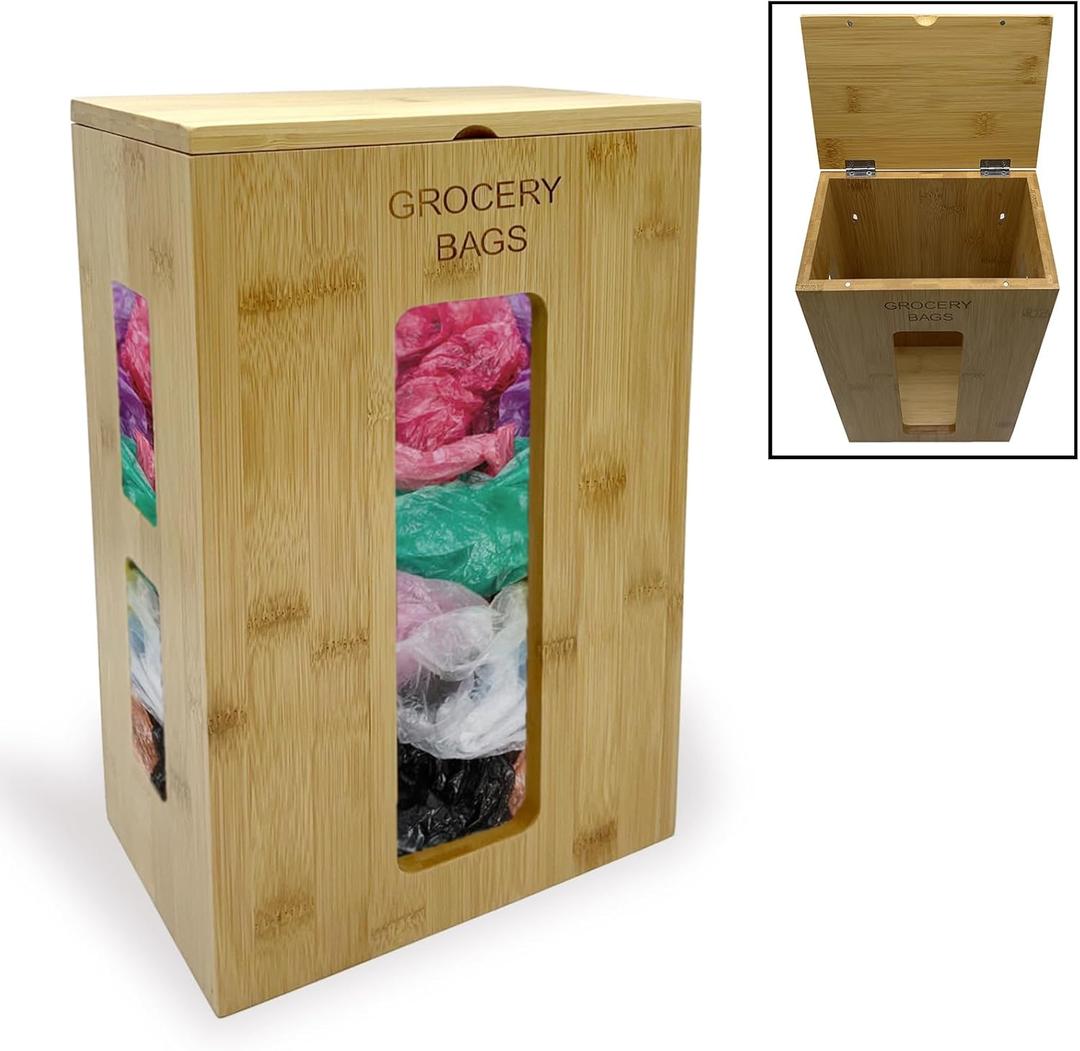 Bamboo Extra Large Grocery Bag Organizer, Wall or Cabinet Mount Storage for Kitchen, Pantry, Garage, Laundry - Space-Saving Extra Large Bamboo Grocery Bag Holder & Organizer
