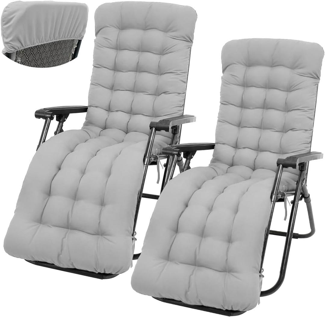 Sun Lounger Chair Cushions Indoor/Outdoor Chaise Sofa Cushion with Non-Slip Top Cover and Ties Recliner Zero Gravity Chair Mattress Garden Patio Thick Chair Pad(No Chair) (Grey 2PCS)
, 6'*26"