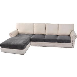 H.VERSAILTEX Velvet Stretch Sectional Sofa Covers - 4 Piece Seat Cushions for L Shape Sectional Couch (Large 3 Seater + 1 Chaise, Grey)