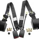 2 Sets Go Kart Seat Belts, 3-Point Seat Belt Replacement Kit, Universal Adjustable Retractable Belts, 118.1 in/300 cm Polyester Belt for Club Golf Cart