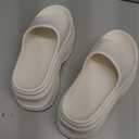Women Round Open Toe Platform Cloud Slides Sandals Comfortable Home Soft Non-Slip Slip On Bathroom Shower Slippers Casual Summer Vacation Lightweight Cushion Beach Walking Sandals (6, White)
