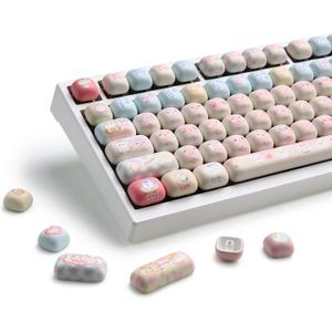 YUNZII Cute Pink Kitten Custom Keycaps, 141 Keys Dye Sub PBT MOG Profile Keycap Set for Mechanical Gaming Keyboards (Pink Kitten)