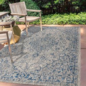 JONATHAN Y SMB101B-8 Sinjuri Medallion Textured Weave Indoor/Outdoor Navy/Gray 5 ft. x 8 ft. Area-Rug, Coastal,Easy-Cleaning,HighTraffic,LivingRoom,Backyard, Non Shedding