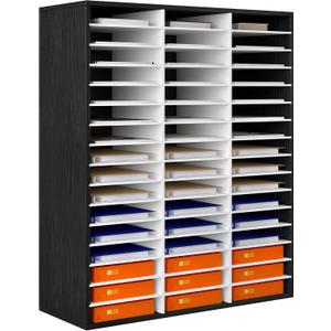 Mail Sorter Wood Literature Organizer, Student Mailbox for Classroom, Desktop Bill Paper sorter for Office Home School, 48 Compartments, White (31.5" x 12" x 37.8", Black)