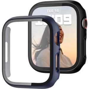 2 Pack Case with Tempered Glass Screen Protector for Apple Watch Series 3/2/1 42mm,JZK Slim Guard Bumper Full Coverage Hard PC Protective Cover HD Ultra-Thin Cover for iWatch 42mm,Black+Blue