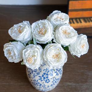 DUYONE White 4pcs Fake Flowers for Decoration Home Decor Artificial Flowers Austin Rose Peony Latex Fake Flower Living Room Decoration Vivid Pink Roses Peonies(White 4pcs) (White 4pc(not Include Vases))
