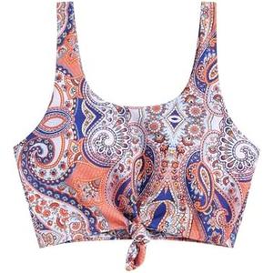 ZAFUL Women's Front Knot Bikini Tops Crop Tankini Top Scoop Neck Padded Bathing Suit Tops XL