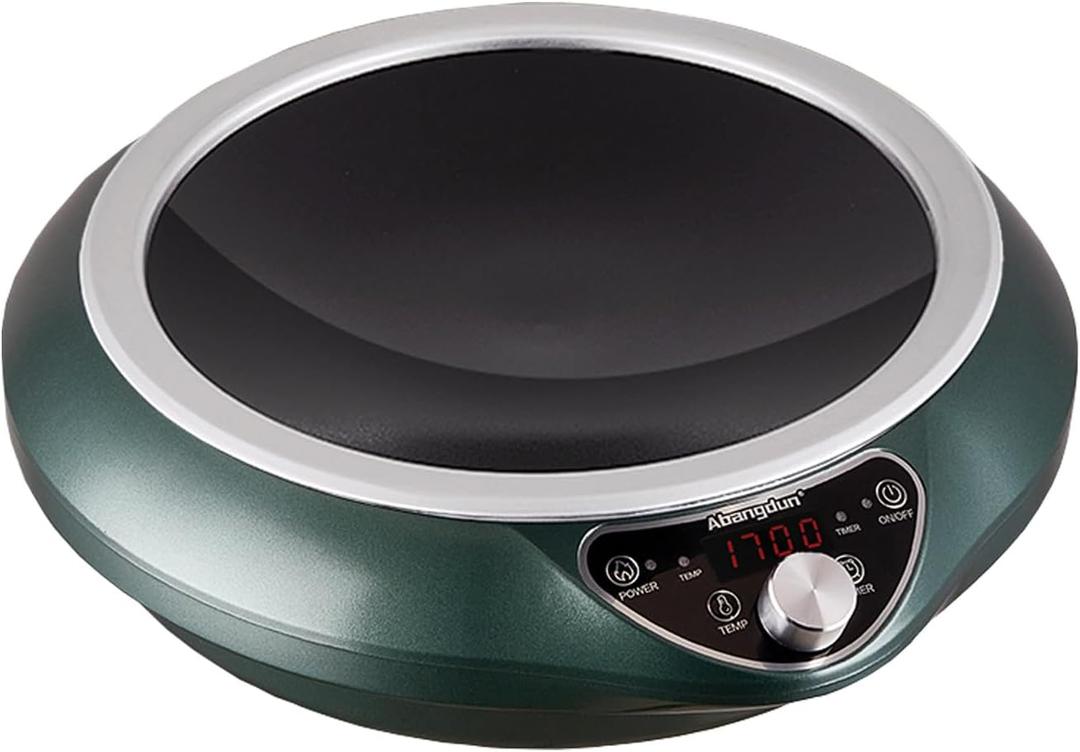 Induction Wok Cooktop Induction Burner 1700W/85V~120V Electric Wok Curved Surface Electronic Cooker Concave Stoves (Green-01)