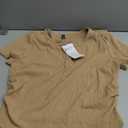 Womens Summer 2025 Ribbed Knit Button Short Sleeve Top (Khaki,Large)