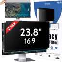 [2-Pack] 23.8 Inch Privacy Screen for Computer Monitor 16:9 Aspect Ratio, Eye Protection Anti Blue Light Glare Shield, 23.8inch Removable Black Blackout Anti Spy Desktop Security Private Filter