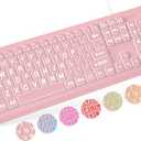 SABLUTE Large Print Backlit Keyboard, Wired USB Lighted Computer Keyboards with 7-Color & 4 Modes Backlit, Oversize Letters Keys Easy to See and Type, Quiet Keyboard Compatible for PC, Laptop -Pink