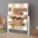 HIEEY Hollywood Vanity Mirror with Lights, Makeup 9 Dimmable Bulbs Three Color Lighting Modes, and 5X Magnification Mirror, Smart Touch Control, 360Rotation (White) (14.1"L x 11.4"W)