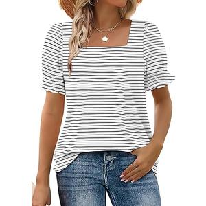WIHOLL Tops for Women Summer Casual Ruffle Trim Sleeve Square Neck T Shirts (X-Large)