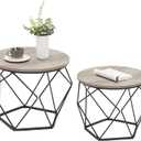 VASAGLE Small Coffee Table Set of 2, Round Coffee Table with Steel Frame, Side End Table for Living Room, Bedroom, Office, Greige and Ink Black (19.7Dia. x 15.7H)