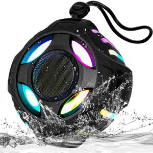 comiso Waterproof Speaker with Robust Bass, Shower Speaker with Dynamic Light, TWS Mode, Loud HD Sound, IP67 Waterproof, 2000mAh, Portable Wireless Speakers for Home, Outdoor/Kayak, Gift for Unisex. (Black)
