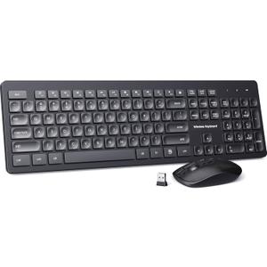 Wireless Keyboard and Mouse Comb, VEILZOR 2.4G Ultra-Slim USB Keyboard Mouse Set, Water-Dropping Keycaps, 12 Shortcuts, Wireless Keyboard for PC Laptop Windows XP/7/8/10, Vista, Mac, Pink (Black)