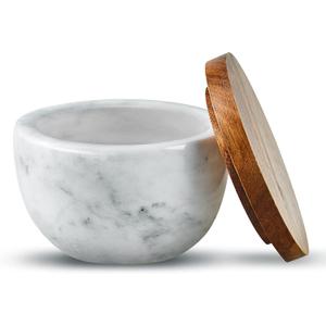 MarcZero Large Salt Box Spice Seasonings Keeper Pepper Container,Marble Base with Wooden Cover,Salt Cellar Big Capacity Elegant Design (White)