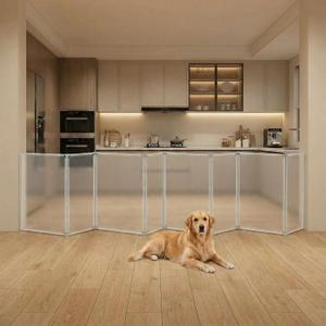 Sintuff Clear Plastic Dog Playpen Gate 8 Panel 165" W x 28" H Transparent Freestanding Pet Playpen Indoor Foldable Adhesive Pet Fence Barrier for Doorway for Small Dogs Puppy