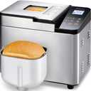 Briskind Bread Maker Machine with Ceramic Nonstick Pan, 19 Menus, 2 Pound Stainless Steel Breadmaker with Glass Touch Panel, Gluten Free, Sourdough Starter, Custom Setting, 3 Loaf Sizes & Crust Colors
