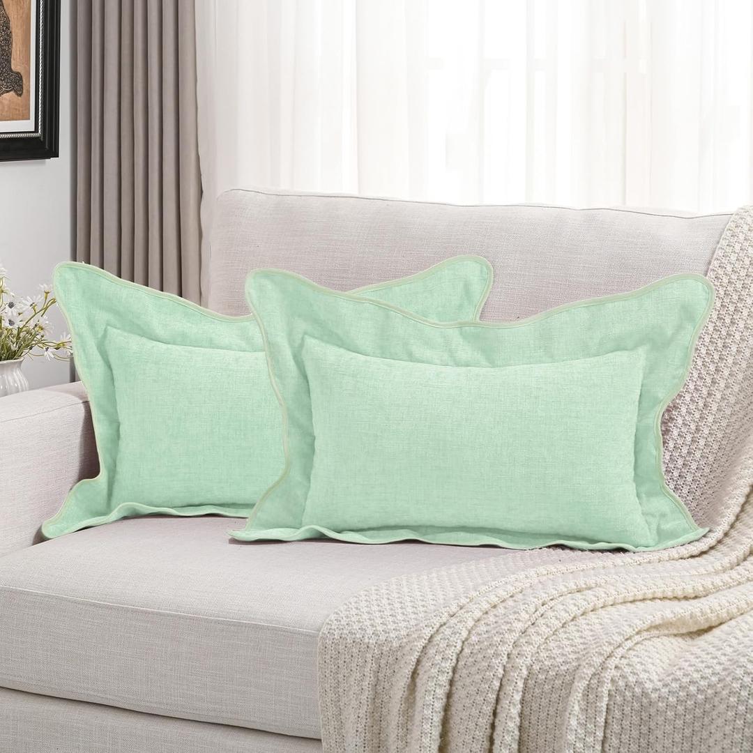 FUTEI Pack of 2 Chenille Throw Pillow Covers 12x20 Inch, Aqua