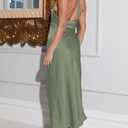 2026 Summer Satin Halter Neck Backless Slit Midi Dresses Elegant Cowl Back Ruched Wedding Guest Maxi Dress for Women (Green, XL)