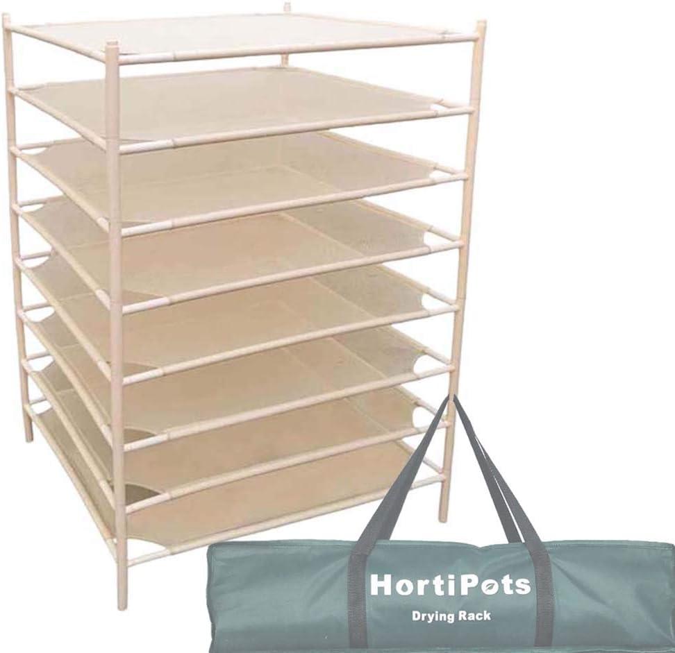 HORTIPOTS Herb Drying Rack 8 Layer Drying Net Dryer Stand Square 28 x 28 Inch to Dry Laundry Clothes or Cure Plants Like Herb Fruit Flowers (Beige)