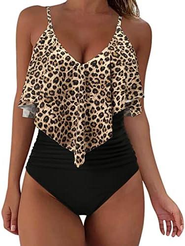 SUUKSESS Women Slimming Ruffle One Piece Swimsuits Ruched Tummy Control Bathing Suits L