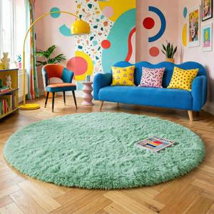 Amdrebio Sage Green Round Rug 6Ft for Living Room Bedroom, Fluffy Furry Circle Rugs for Nursery, Classroom, Baby Kids Room Decor, Cute Shaggy Area Rug for Teen Boys, Fuzzy Plush Light Mint Carpet