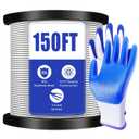 1/4" Stainless Steel Cable,7x19 Strand Aircraft Wire Rope,Cable for Heavy Duty Applications,Outdoor Pulley Cables,Deck Railing with Gloves,Breaking Strength 6400 Ibs,150FT