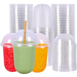 17 oz Disposable Clear Plastic Cups With Dome Lids Perfect for Cold Drinks Coffee Smoothie Dessert Cups BPA Free 50 Pack