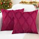 decorUhome Spring Euro Sham Throw Pillow Covers 26x26 Inch Set of 2, Soft Plush Faux Fur Wool Burgundy Accent Couch Pillow Covers for Modern Farmhouse Bed Sofa Living Room