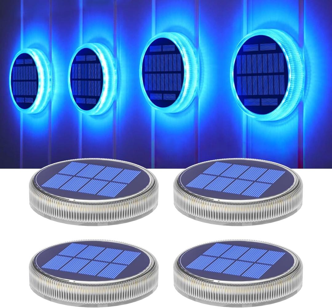 YiLaie Blue Solar Dock Lights Outdoor Waterproof, Driveway Warning Post Deck Lights Solar Powered for Drive Way Boat (Pack of 4)