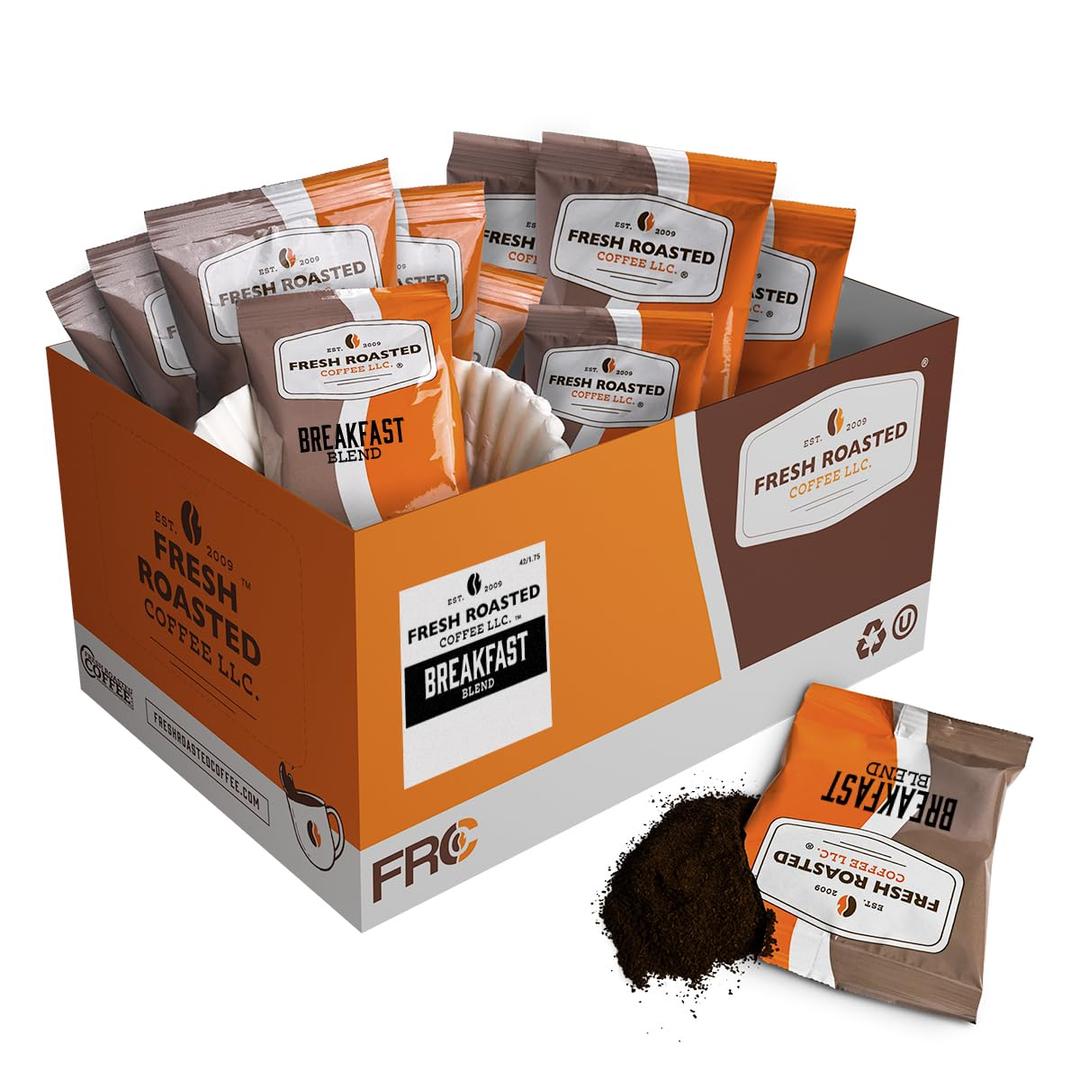 Fresh Roasted Coffee, Breakfast Blend Drip Ground Fractional Packs, Light Roast, Kosher, 1.75 oz, 42 Count (EXP 04/01/27)