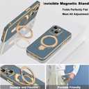 Compatible with iPhone 15 Case with Magnetic Ring Stand [Compatible with Mag-Safe] [Full Camera Lens Protector] Soft Plating Phone Case for iPhone 15 6.1", Grey Blue
