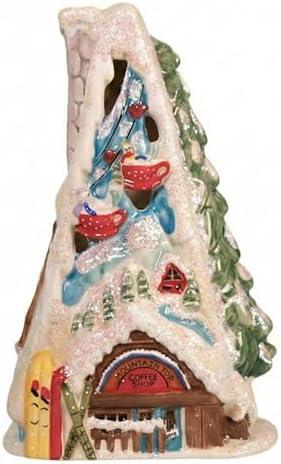 Blue Sky Clayworks Mountain Top Coffee Shop Candle House, 5.75" L x 4.75" W x 8.75" H