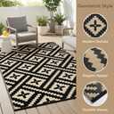 Outdoor Rug Geometric Black Beige 9x12 Waterproof | Extra Large Reversible Plastic Straw Outdoor Patio Rug 0.13" Thick for Family Gathering