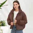 Women’s Winter Cropped Puffer Jacket Coat Casual Quilted Baggy Long Sleeve Zip Down Jackets Outerwear (Brown, S)