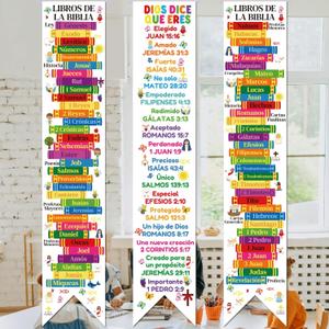 61 Inch Spanish Books of the Bible Banners Posters Fruit of The Spirit Banners Ten Commandments Bible Classroom Decorations Religious Christian Scripture Porch Sign for Sunday School Home Church Playroom (Spanish God Says You are) (Dios dice que eres)