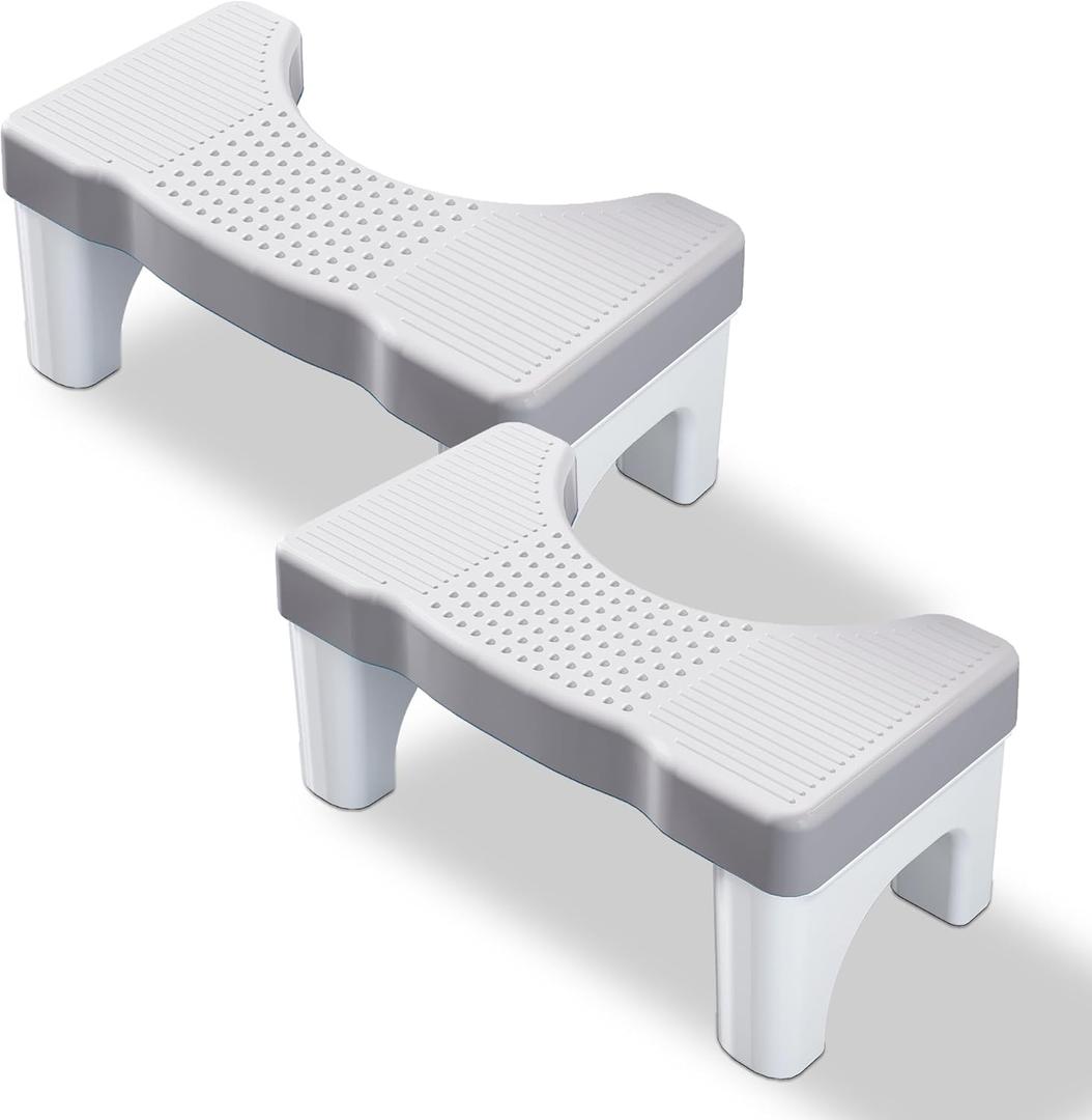 Kzeirm Toilet Potty Stool for Adults, 7" Heavy Duty Plastic Squatting Poop Foot Stool, Bathroom Non-Slip Toilet Assistance Step - Healthy Gifts for Kids Seniors, 2 Pack