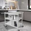 3-Shelf Stainless Steel Rolling Utility Cart - Heavy-Duty Metal Mobile Storage with Handle & Locking Wheels - Ideal for Kitchen, Medical, Lab, Restaurant & Home Use (16''x24''x34'')