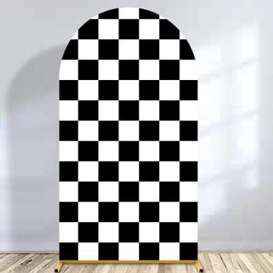 Arch Backdrop Covers Racing Checker Texture Black and White Chiara Arch Cover for Baby Shower Birthday Party Race Car Theme (7.2FT)